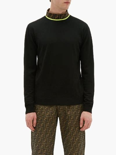 fendi logo-jacquard high-neck wool-blend sweater